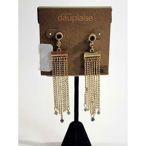 NEW Carol Dauplaise Gold Tone Blue Crystal Chandelier Stud Earrings Jewelry Gift